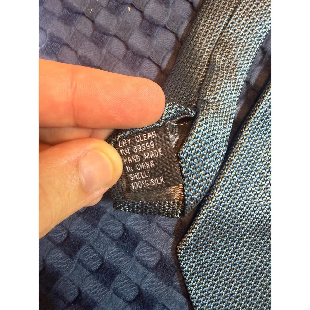 Zanzara Tie 100% Silk Hand Made Blue Teal Geometric Pattern